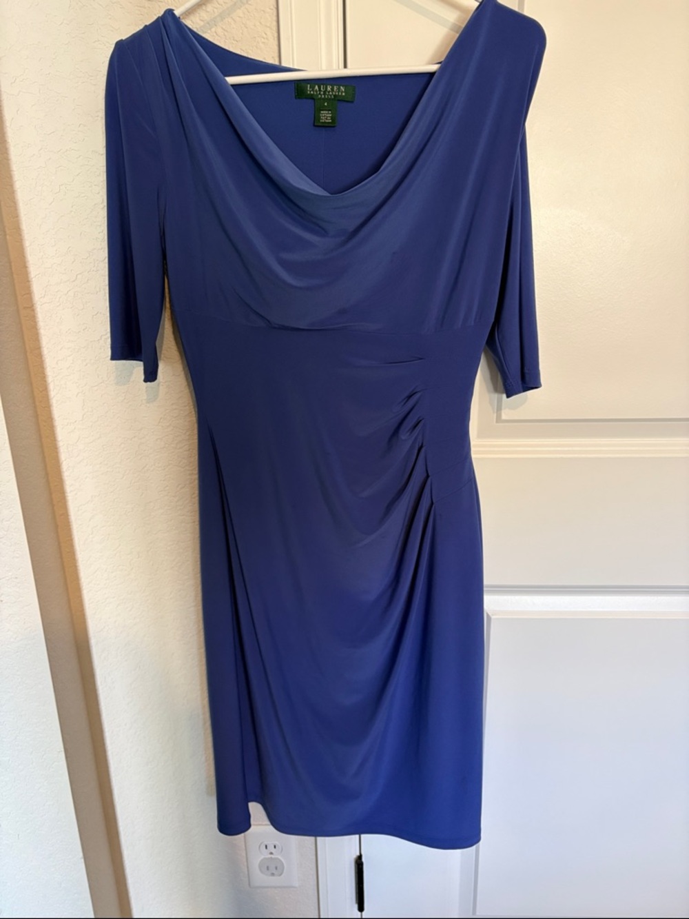 Lauren Ralph Lauren Royal Blue Draped Cowl Midi Dress